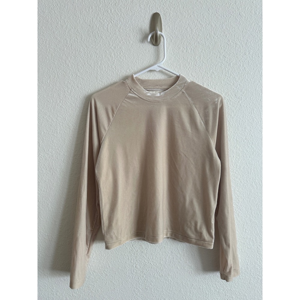 Roucha Tibor Ecru Cream Velvet Tibor Mock Neck Raglan Long Sleeve Top  S